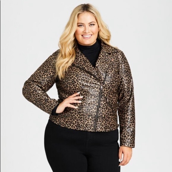 loralette Jackets & Blazers - NWT LORALETTE Vegan Leather Leopard Bomber Jacket w/Faux Fur Collar🎄